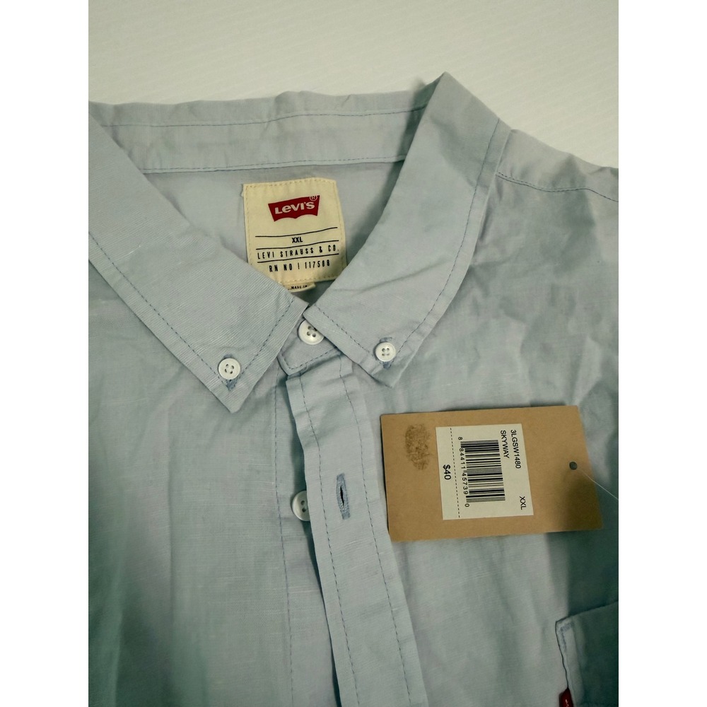 Levis Mens Short Sleeve Button Down Shirt Skyway Blue XXL 3LGSW1480 NWT